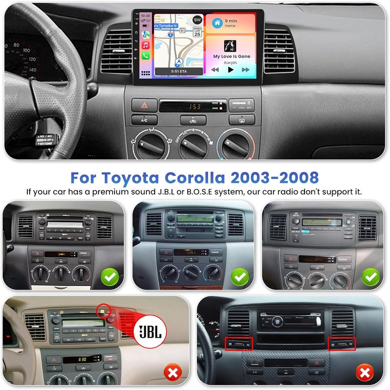 Inefala [2+64GB] Android 15 Car Radio for Toyota Corolla EX 2005-2012 with Wireless Carplay Android Auto, 9 Inch HD Touchscreen Car Stereo with GPS WiFi Bluetooth FM/RDS EQ SWC 26UI Backup Camera MIC - Image 2
